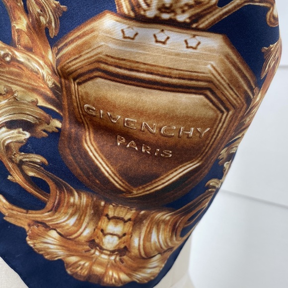 Givenchy Navy & Gold Silk Scarf - Picture 2 of 5
